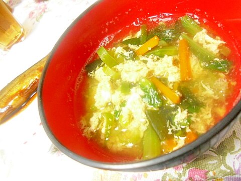 小松菜、にんじん、ねぎのかき玉汁